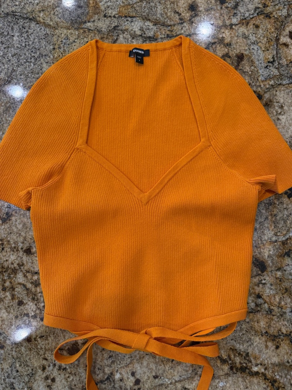 Express Ribbed V-Neck Tie-Waist Top - Orange never worn brand new